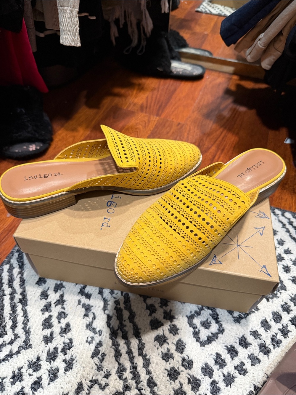 Indigo Yellow Perforated Backless Slip-On Mules